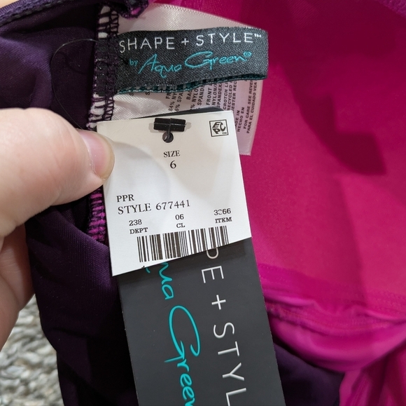 NWT Shape + Style Aqua Green  Pink Purple Ombre Ruched One Piece Swimsuit 6 - Picture 7 of 11